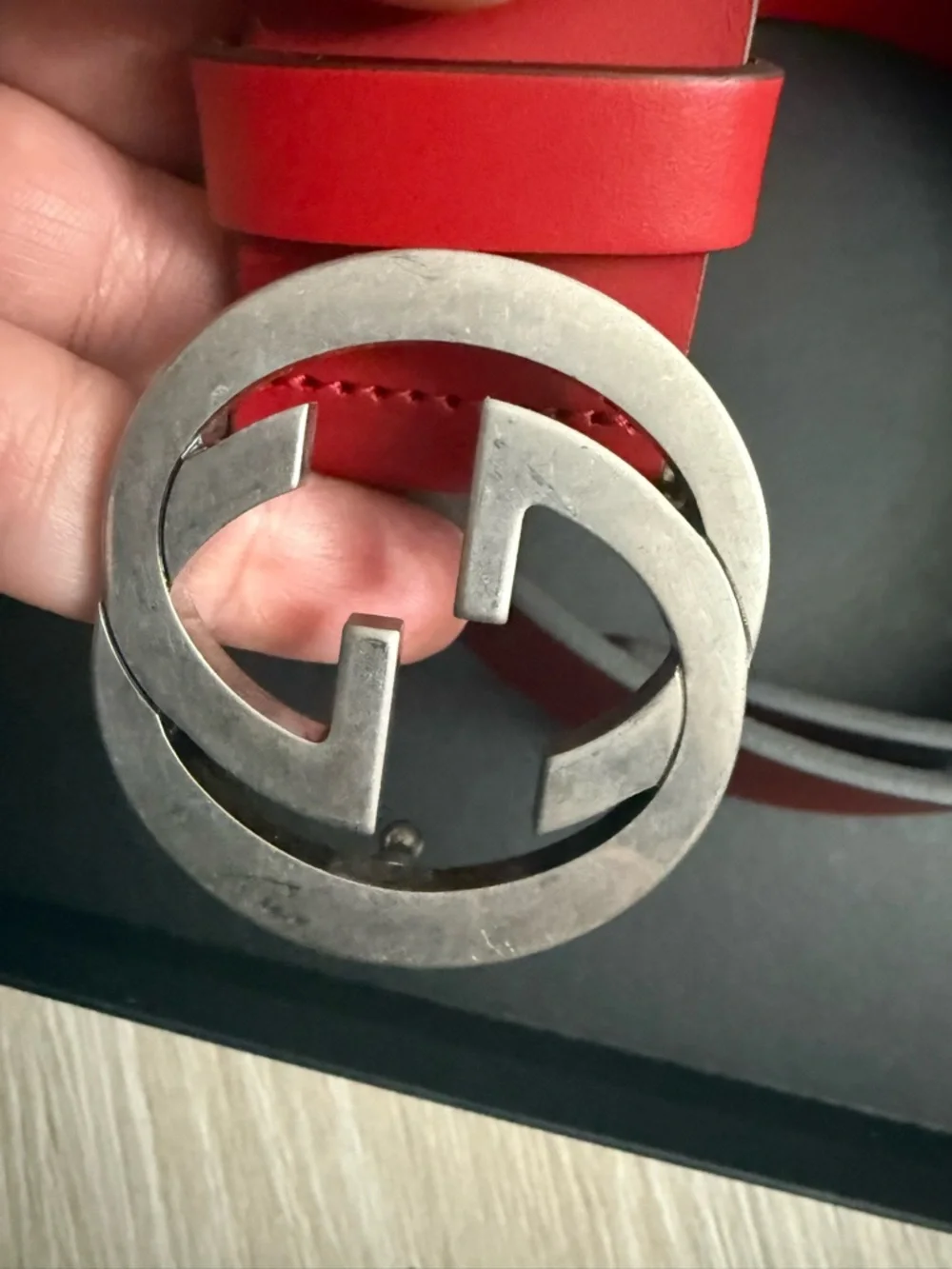 Brand new with box Gucci Red Leather Belt with Interlocking Buckle size 95